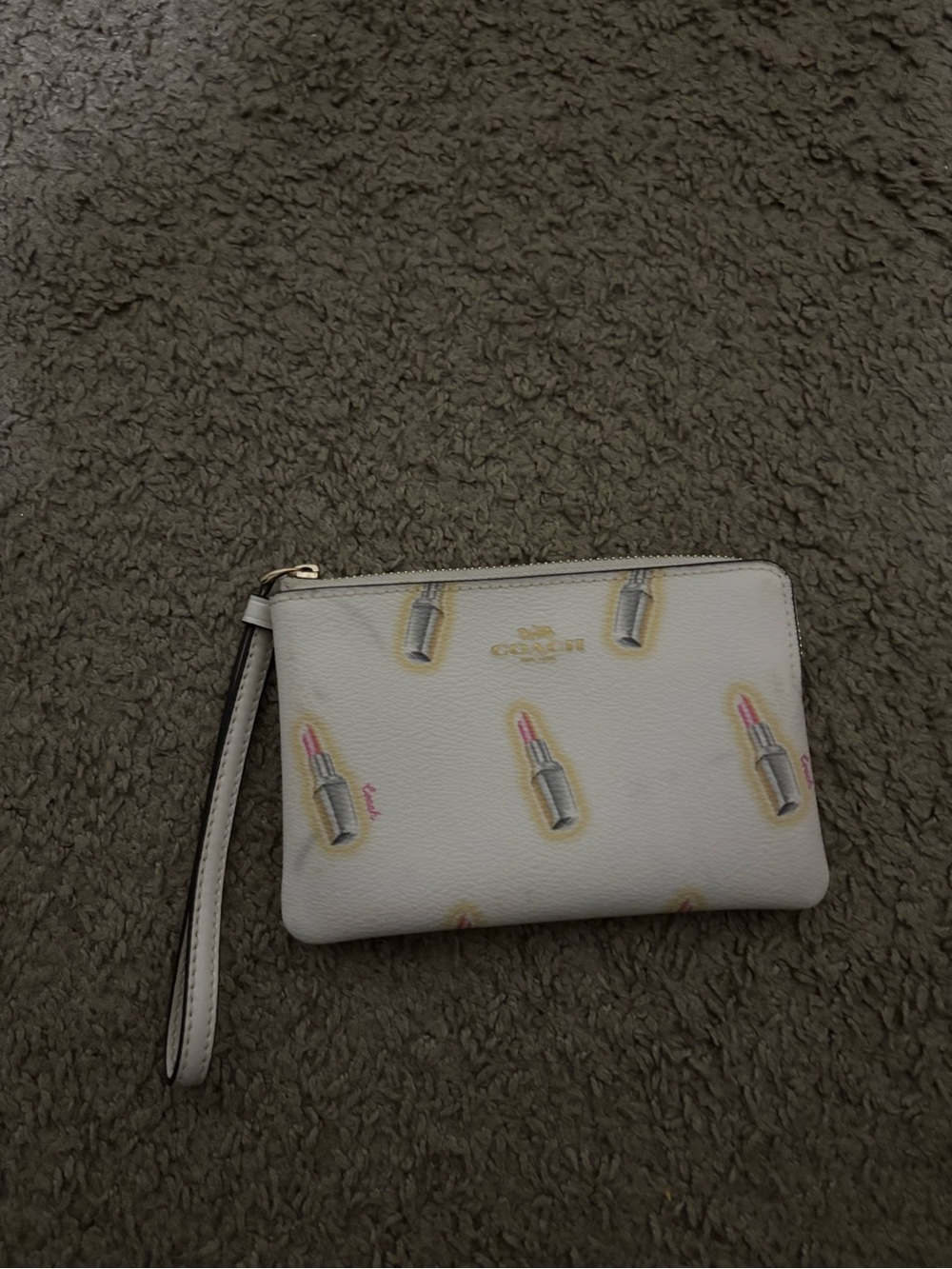 Coach White Leather Wristlet with Lipstick Print